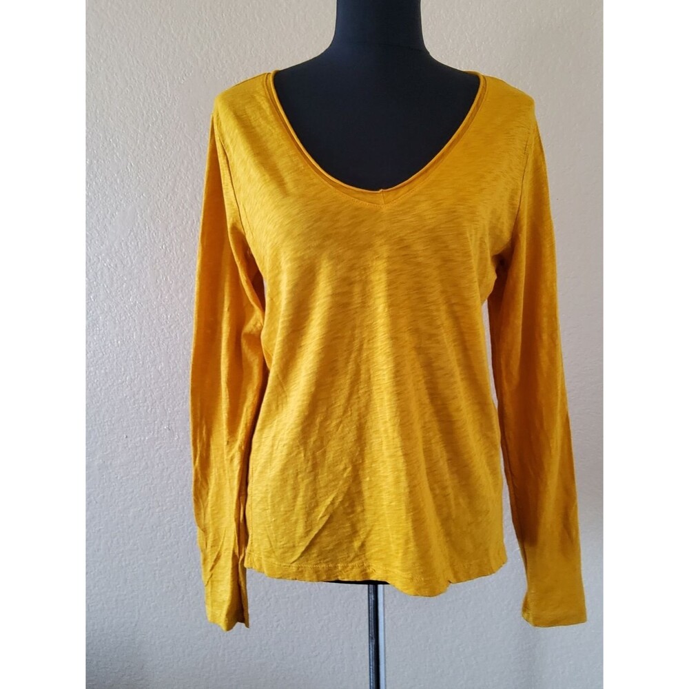 Michael Stars Relaxed V-Neck Long Sleeve Tee Top Mustard One Size NWOT